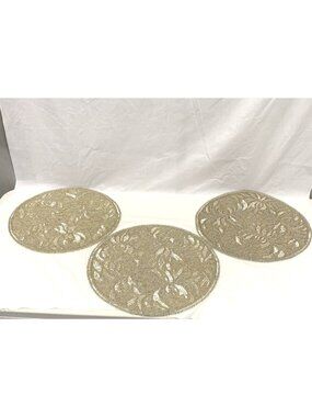 Vintage Set 3 Kim Seybert 15" Glass Beads Charger Placemats Silver India Large
